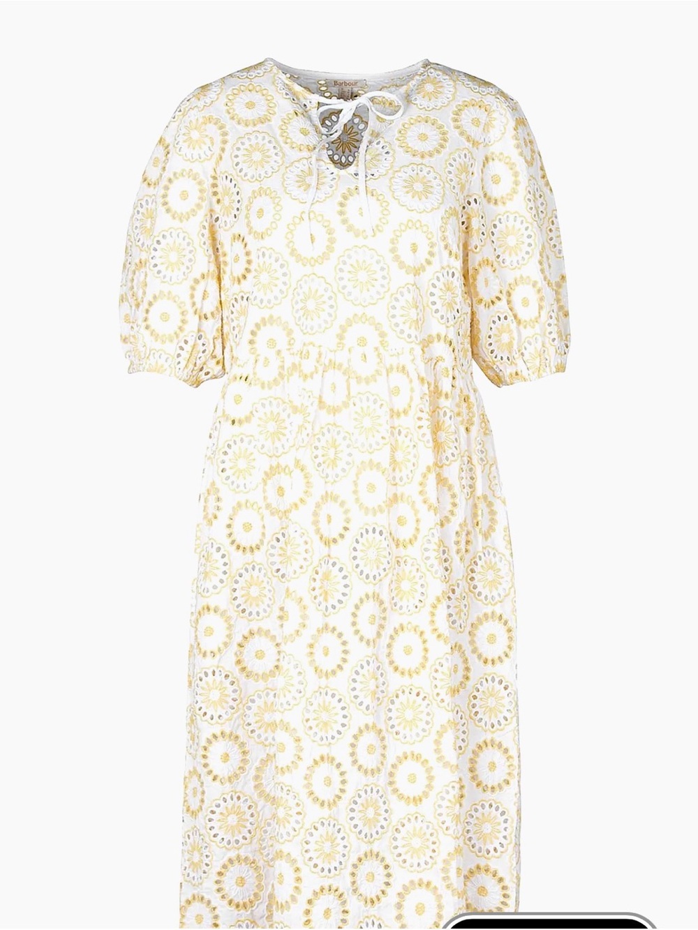 Barbour White Yellow Eyelet Embroidered Midi Dress Floral Cottagecore Boho US 8 - Picture 4 of 13